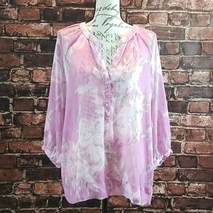 New York & Co Pink Sheer Floral Top XL